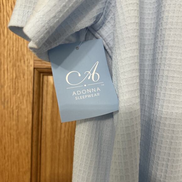 Adonna Women's Waffle Knit Light Sky Blue Embroidered Satin Trim Robe Size L - Picture 7 of 7